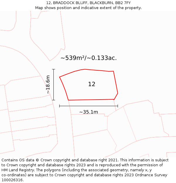 12, BRADDOCK BLUFF, BLACKBURN, BB2 7FY: Plot and title map