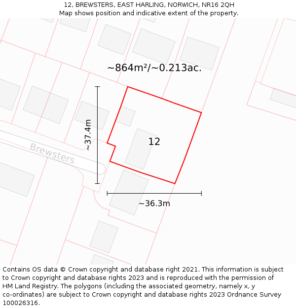 12, BREWSTERS, EAST HARLING, NORWICH, NR16 2QH: Plot and title map