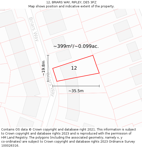 12, BRIARS WAY, RIPLEY, DE5 3PZ: Plot and title map