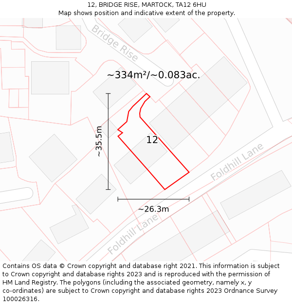 12, BRIDGE RISE, MARTOCK, TA12 6HU: Plot and title map