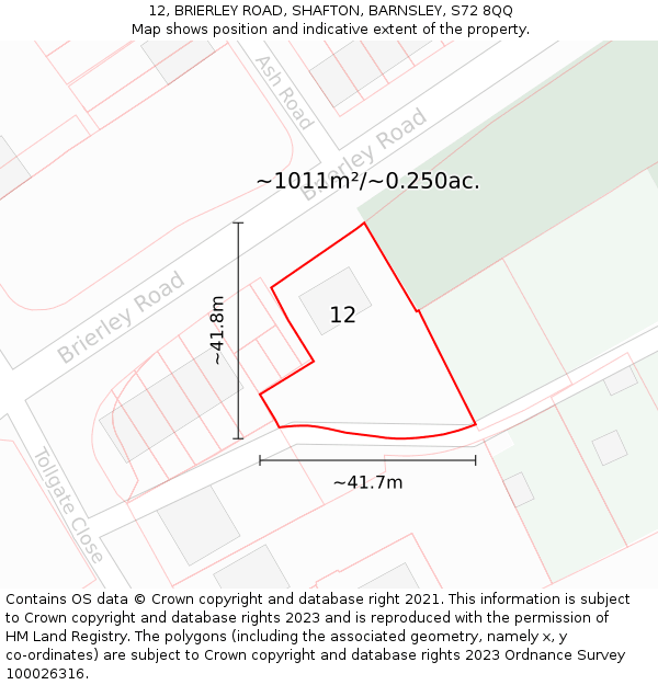 12, BRIERLEY ROAD, SHAFTON, BARNSLEY, S72 8QQ: Plot and title map