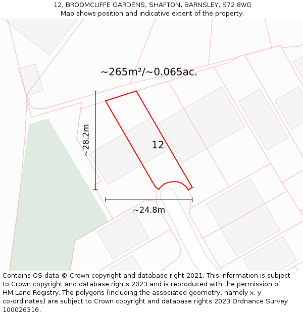 12, BROOMCLIFFE GARDENS, SHAFTON, BARNSLEY, S72 8WG: Plot and title map