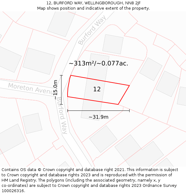 12, BURFORD WAY, WELLINGBOROUGH, NN8 2JF: Plot and title map