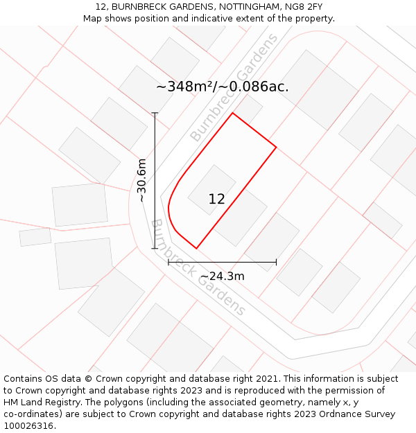 12, BURNBRECK GARDENS, NOTTINGHAM, NG8 2FY: Plot and title map