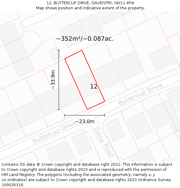 12, BUTTERCUP DRIVE, DAVENTRY, NN11 4FW: Plot and title map