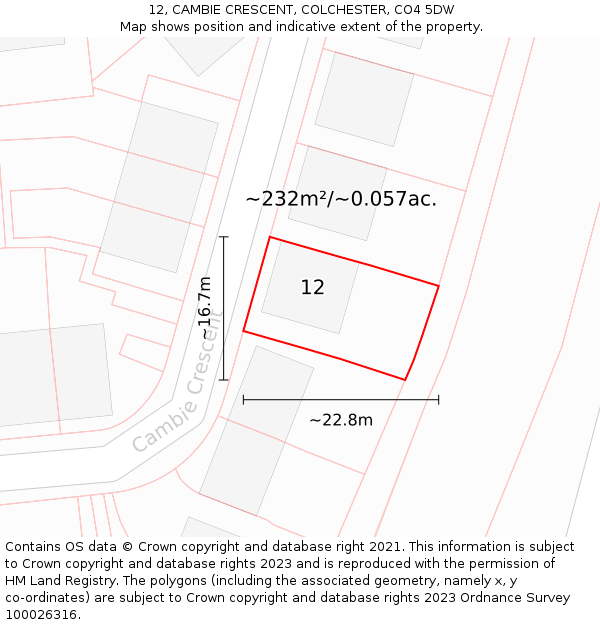 12, CAMBIE CRESCENT, COLCHESTER, CO4 5DW: Plot and title map