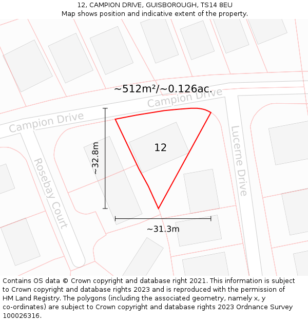 12, CAMPION DRIVE, GUISBOROUGH, TS14 8EU: Plot and title map