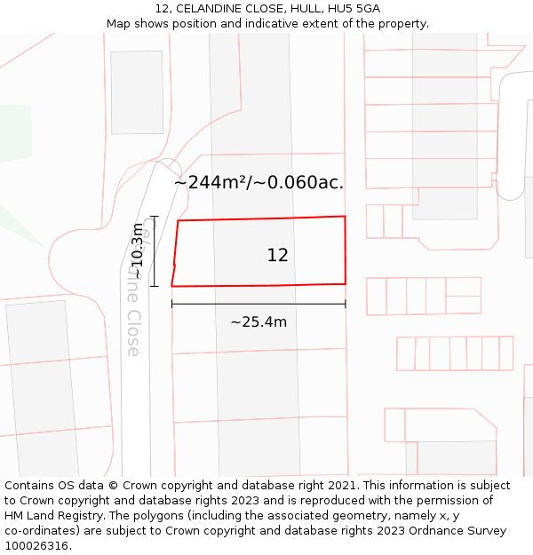 12, CELANDINE CLOSE, HULL, HU5 5GA: Plot and title map