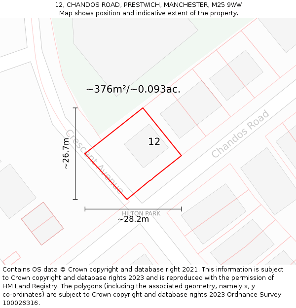 12, CHANDOS ROAD, PRESTWICH, MANCHESTER, M25 9WW: Plot and title map