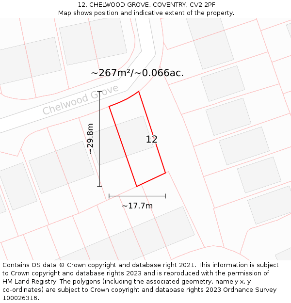 12, CHELWOOD GROVE, COVENTRY, CV2 2PF: Plot and title map