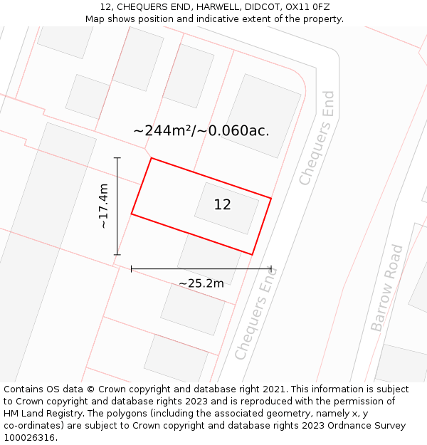 12, CHEQUERS END, HARWELL, DIDCOT, OX11 0FZ: Plot and title map