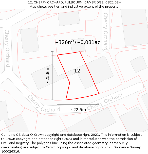 12, CHERRY ORCHARD, FULBOURN, CAMBRIDGE, CB21 5EH: Plot and title map