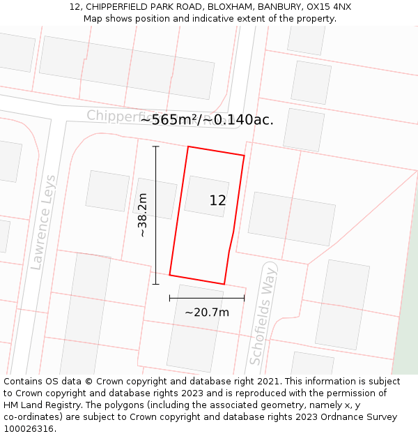 12, CHIPPERFIELD PARK ROAD, BLOXHAM, BANBURY, OX15 4NX: Plot and title map