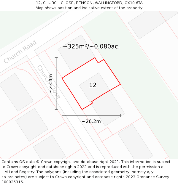 12, CHURCH CLOSE, BENSON, WALLINGFORD, OX10 6TA: Plot and title map