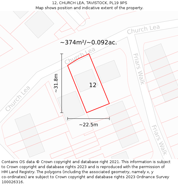 12, CHURCH LEA, TAVISTOCK, PL19 9PS: Plot and title map