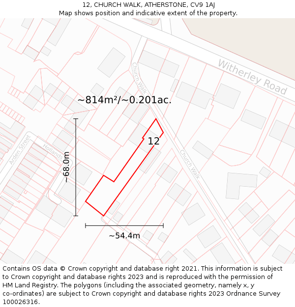 12, CHURCH WALK, ATHERSTONE, CV9 1AJ: Plot and title map