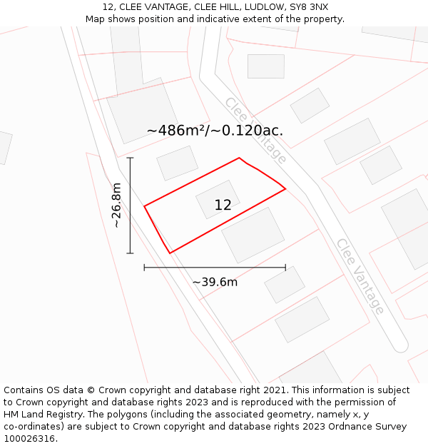 12, CLEE VANTAGE, CLEE HILL, LUDLOW, SY8 3NX: Plot and title map