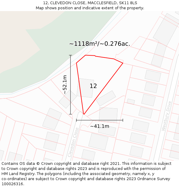 12, CLEVEDON CLOSE, MACCLESFIELD, SK11 8LS: Plot and title map