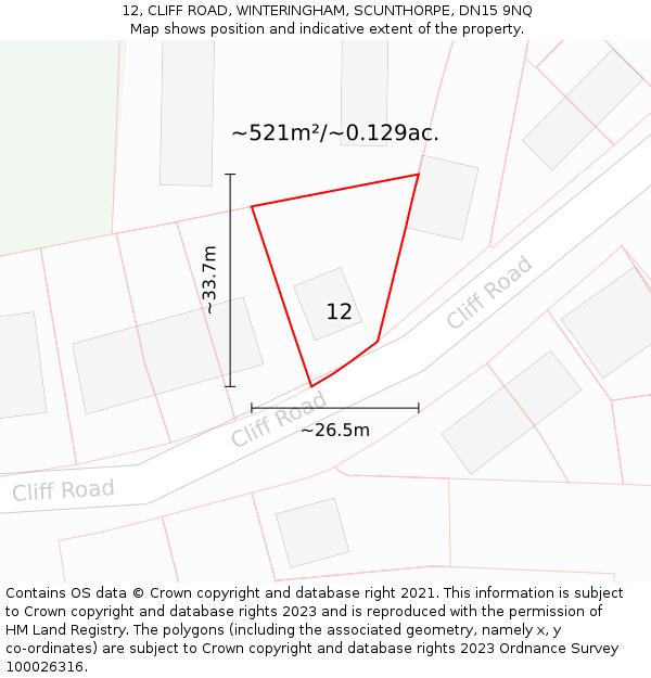 12, CLIFF ROAD, WINTERINGHAM, SCUNTHORPE, DN15 9NQ: Plot and title map