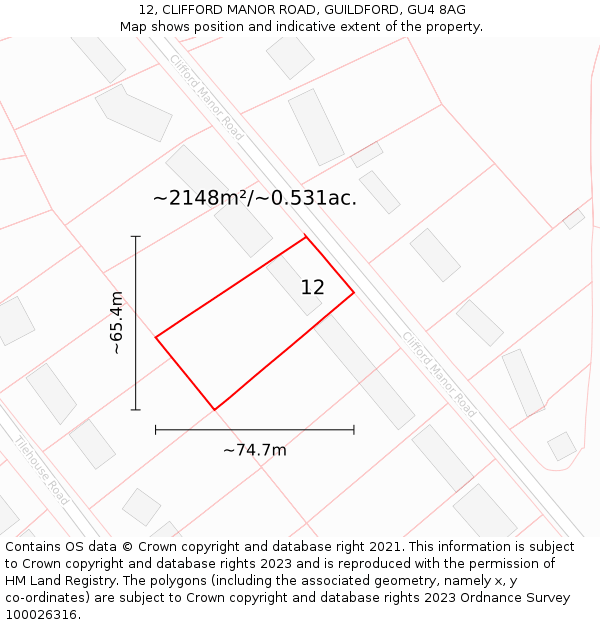 12, CLIFFORD MANOR ROAD, GUILDFORD, GU4 8AG: Plot and title map