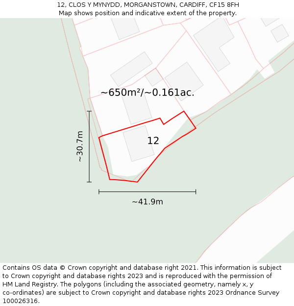 12, CLOS Y MYNYDD, MORGANSTOWN, CARDIFF, CF15 8FH: Plot and title map