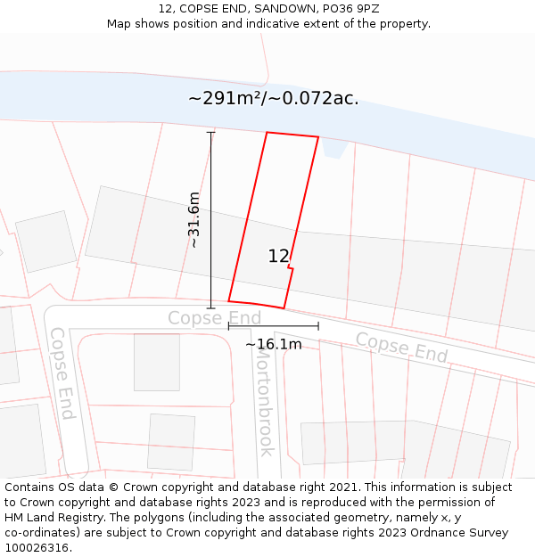 12, COPSE END, SANDOWN, PO36 9PZ: Plot and title map