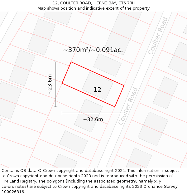 12, COULTER ROAD, HERNE BAY, CT6 7RH: Plot and title map