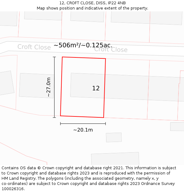 12, CROFT CLOSE, DISS, IP22 4NB: Plot and title map