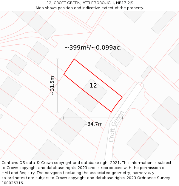 12, CROFT GREEN, ATTLEBOROUGH, NR17 2JS: Plot and title map