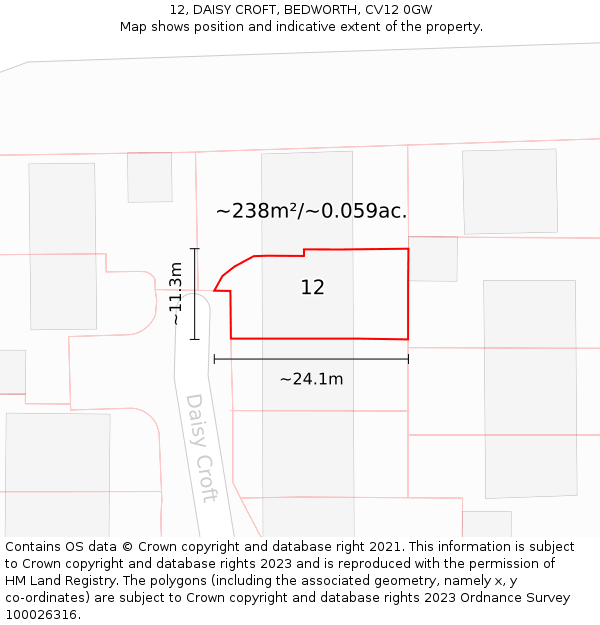 12, DAISY CROFT, BEDWORTH, CV12 0GW: Plot and title map