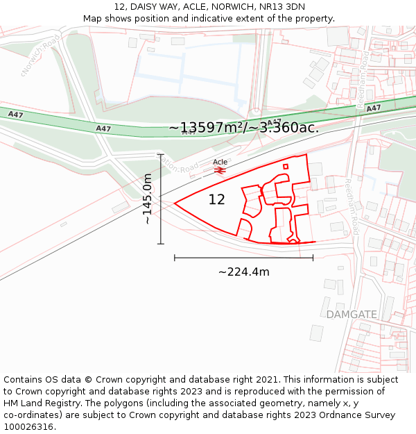 12, DAISY WAY, ACLE, NORWICH, NR13 3DN: Plot and title map