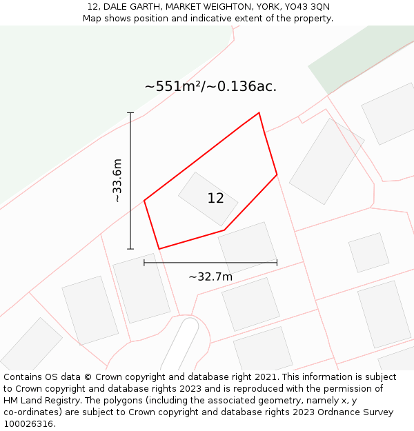 12, DALE GARTH, MARKET WEIGHTON, YORK, YO43 3QN: Plot and title map