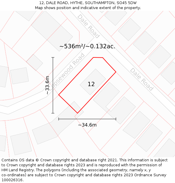 12, DALE ROAD, HYTHE, SOUTHAMPTON, SO45 5DW: Plot and title map