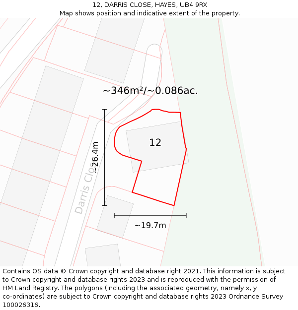 12, DARRIS CLOSE, HAYES, UB4 9RX: Plot and title map