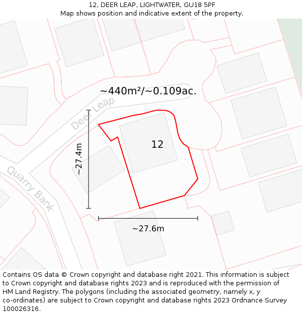 12, DEER LEAP, LIGHTWATER, GU18 5PF: Plot and title map