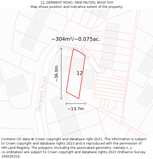 12, DERWENT ROAD, NEW MILTON, BH25 5HY: Plot and title map