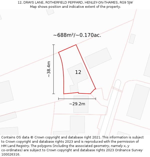 12, DRAYS LANE, ROTHERFIELD PEPPARD, HENLEY-ON-THAMES, RG9 5JW: Plot and title map