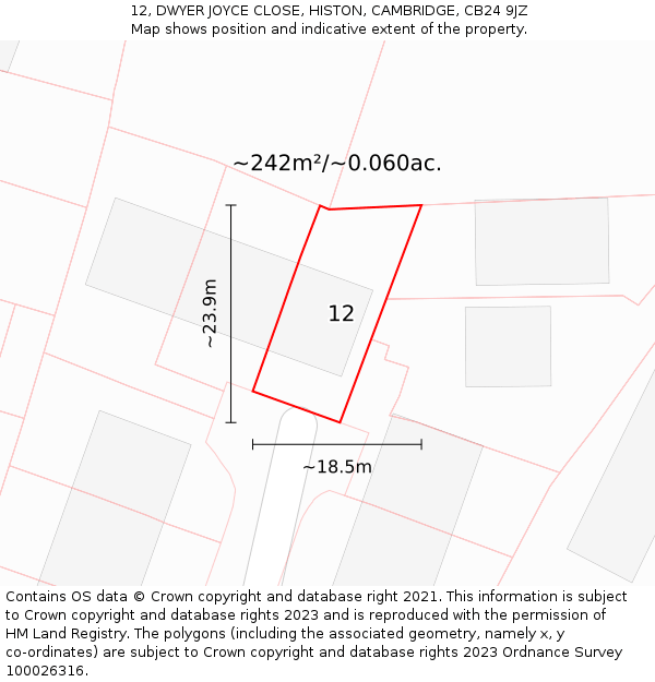 12, DWYER JOYCE CLOSE, HISTON, CAMBRIDGE, CB24 9JZ: Plot and title map