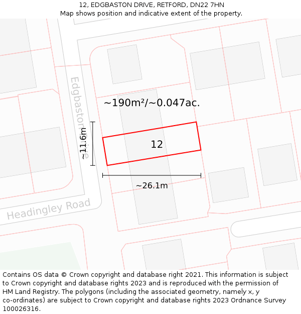 12, EDGBASTON DRIVE, RETFORD, DN22 7HN: Plot and title map