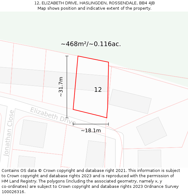 12, ELIZABETH DRIVE, HASLINGDEN, ROSSENDALE, BB4 4JB: Plot and title map