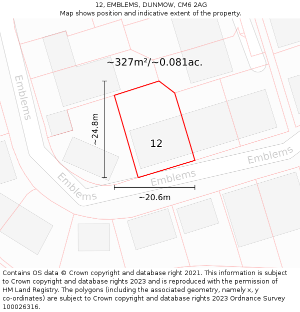 12, EMBLEMS, DUNMOW, CM6 2AG: Plot and title map