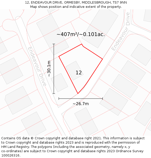 12, ENDEAVOUR DRIVE, ORMESBY, MIDDLESBROUGH, TS7 9NN: Plot and title map