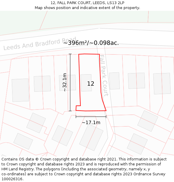 12, FALL PARK COURT, LEEDS, LS13 2LP: Plot and title map