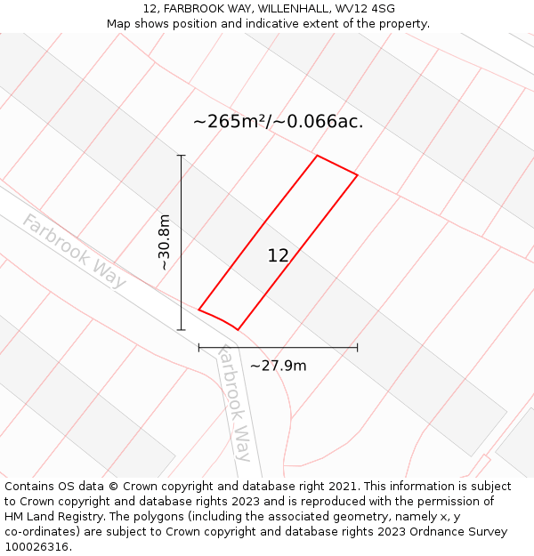 12, FARBROOK WAY, WILLENHALL, WV12 4SG: Plot and title map