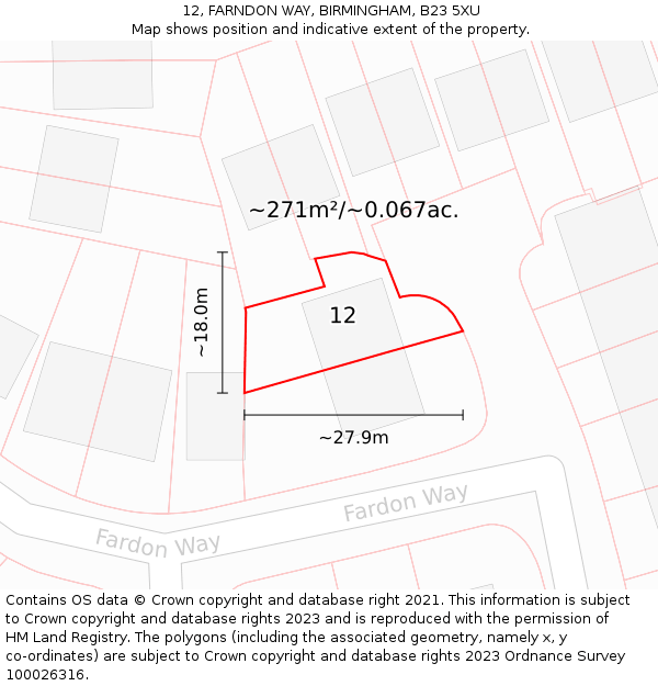 12, FARNDON WAY, BIRMINGHAM, B23 5XU: Plot and title map