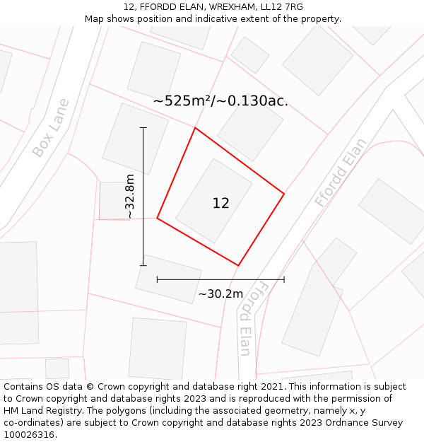 12, FFORDD ELAN, WREXHAM, LL12 7RG: Plot and title map