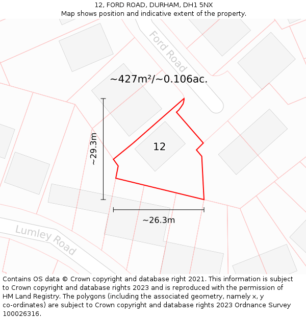 12, FORD ROAD, DURHAM, DH1 5NX: Plot and title map