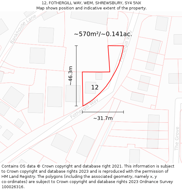 12, FOTHERGILL WAY, WEM, SHREWSBURY, SY4 5NX: Plot and title map