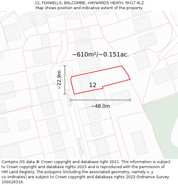 12, FOXWELLS, BALCOMBE, HAYWARDS HEATH, RH17 6LZ: Plot and title map