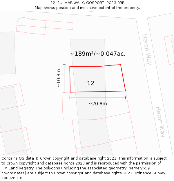 12, FULMAR WALK, GOSPORT, PO13 0RR: Plot and title map